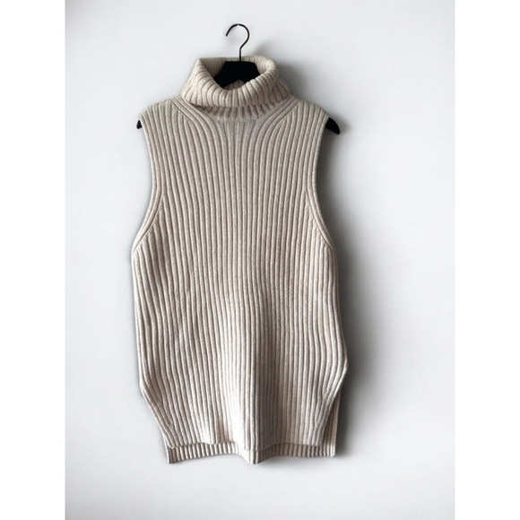 H&M Dresses & Skirts - H&M Beige Wool Ribbed Sleeveless Turtleneck Sweater Dress Women's Size S